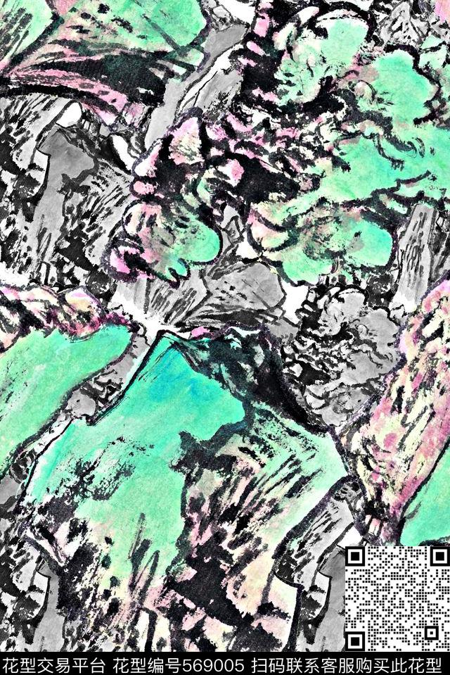 满版旗袍石头数码印花华亿平台下载（图片编号: 569005） - 瓦栏（Walan）