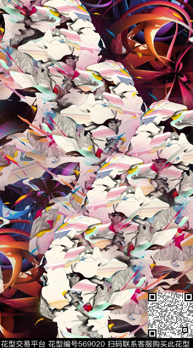 抽象创意服装数码印花华亿平台下载（图片编号: 569020） - 瓦栏（Walan）