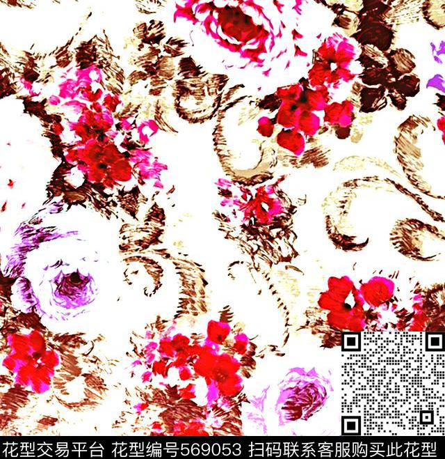 时尚大牌欧美风格花卉满版数码印花华亿平台下载（图片编号: 569053） - 瓦栏（Walan）