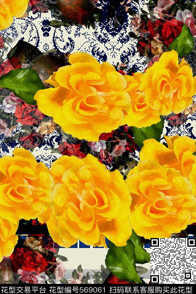 花卉民族风时尚数码印花华亿平台下载（图片编号: 569061） - 瓦栏（Walan）