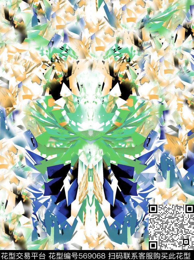 抽象花中国风数码印花华亿平台下载（图片编号: 569068） - 瓦栏（Walan）