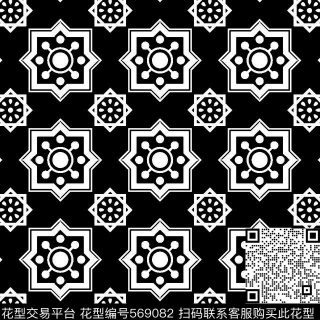 黑白几何图形四方连续传统华亿平台1传统华亿平台1黑白传统印花华亿平台下载（图片编号: 569082） - 瓦栏（Walan）