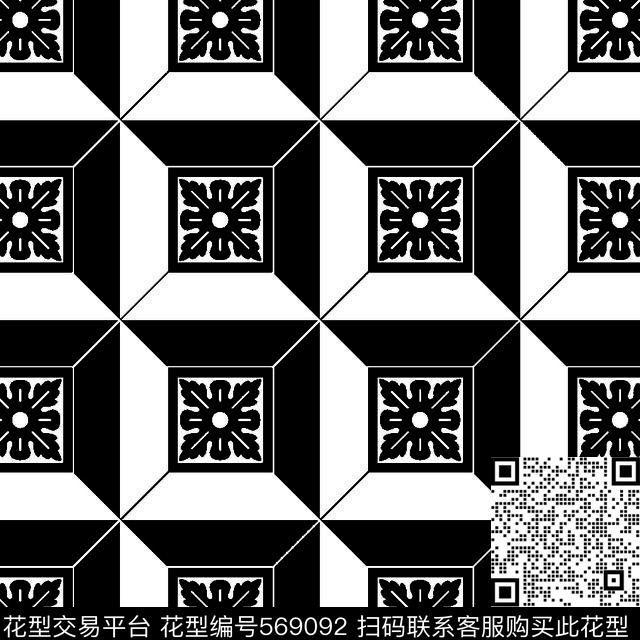 黑白几何图形四方连续传统华亿平台1黑白传统华亿平台1传统印花华亿平台下载（图片编号: 569092） - 瓦栏（Walan）