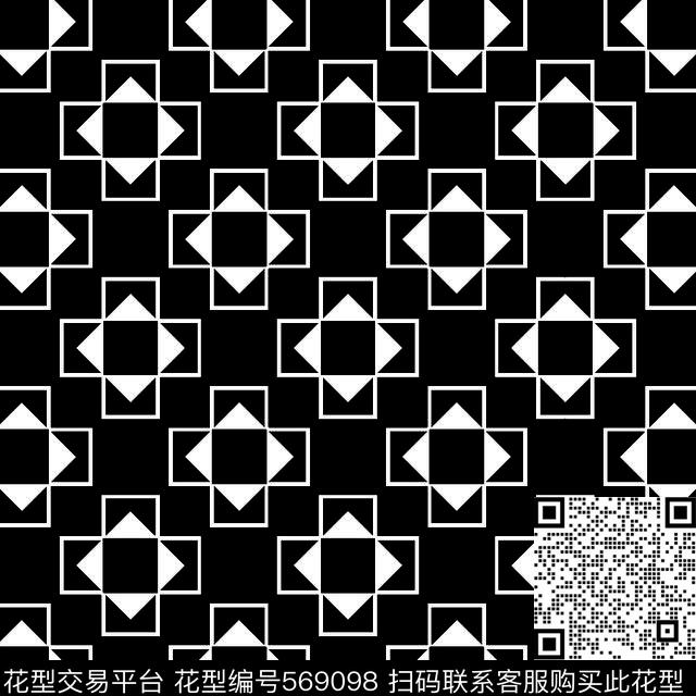 黑白几何图形四方连续传统华亿平台1传统华亿平台1黑白传统印花华亿平台下载（图片编号: 569098） - 瓦栏（Walan）