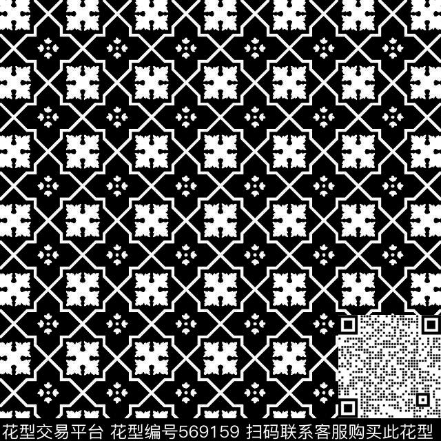 几何图形黑白传统纹样华亿平台黑白几何传统印花华亿平台下载（图片编号: 569159） - 瓦栏（Walan）