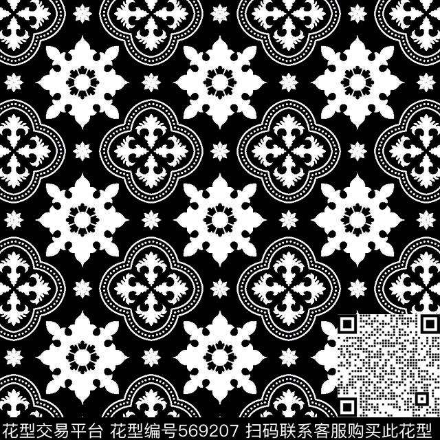 几何图形黑白传统纹样华亿平台几何黑白传统印花华亿平台下载（图片编号: 569207） - 瓦栏（Walan）