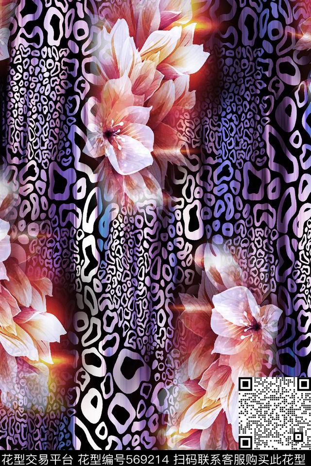 欧美风动物抽象花朵数码印花华亿平台下载（图片编号: 569214） - 瓦栏（Walan）