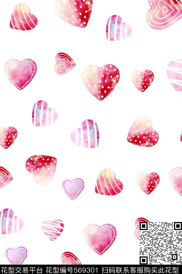 水彩爱心彩色数码印花华亿平台下载（图片编号: 569301） - 瓦栏（Walan）