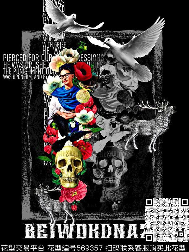 时尚潮流大牌花鸟数码印花华亿平台下载（图片编号: 569357） - 瓦栏（Walan）