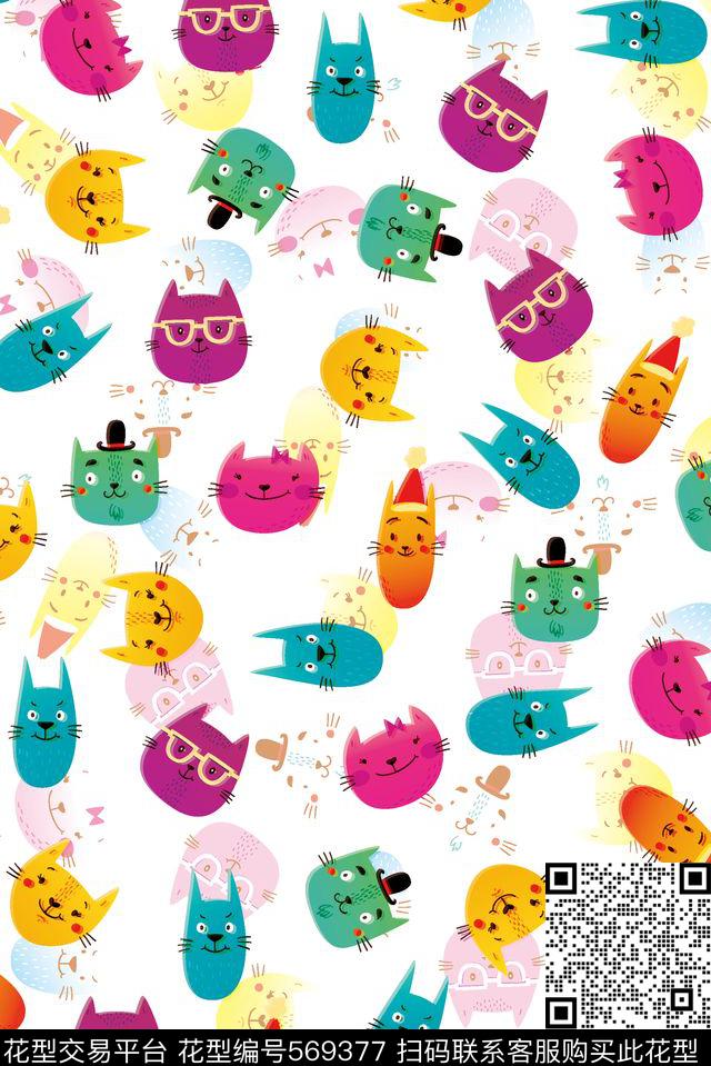 卡通可爱猫咪传统印花华亿平台下载（图片编号: 569377） - 瓦栏（Walan）