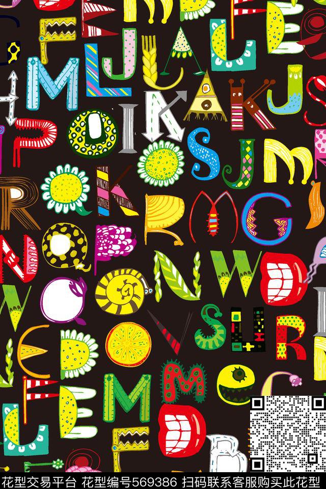 卡通抽象英文传统印花华亿平台下载（图片编号: 569386） - 瓦栏（Walan）