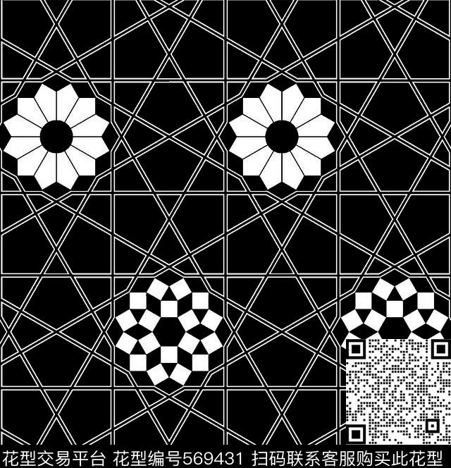 几何图形黑白传统纹样华亿平台几何图形图案传统印花华亿平台下载（图片编号: 569431） - 瓦栏（Walan）