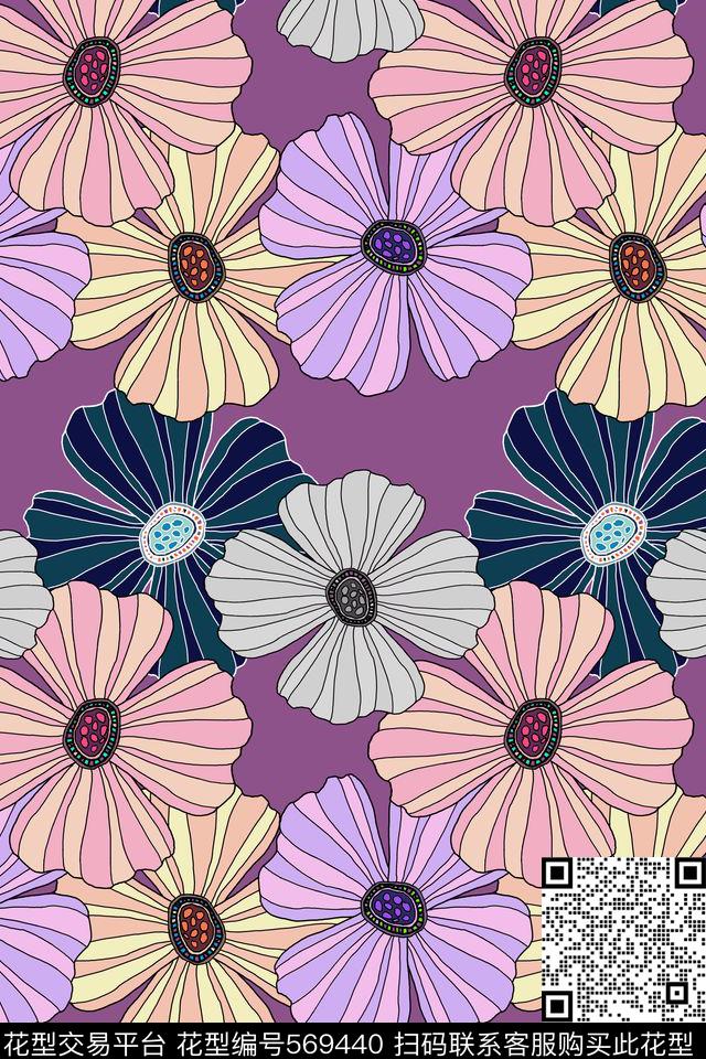 花朵潮流创意传统印花华亿平台下载（图片编号: 569440） - 瓦栏（Walan）