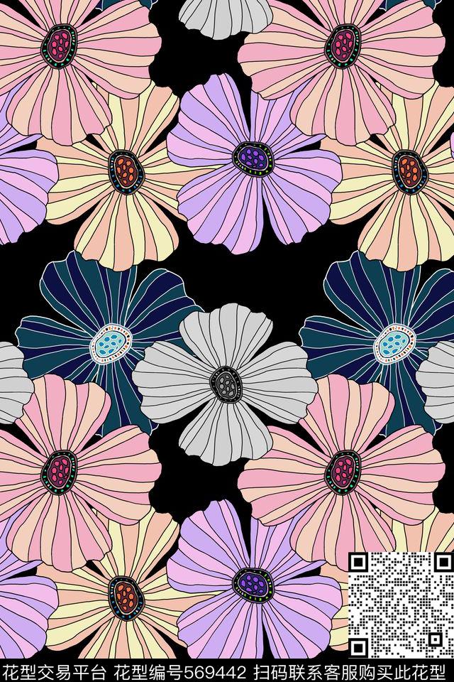 花朵潮流创意传统印花华亿平台下载（图片编号: 569442） - 瓦栏（Walan）