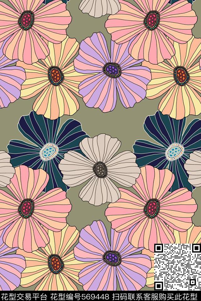 花朵潮流创意传统印花华亿平台下载（图片编号: 569448） - 瓦栏（Walan）