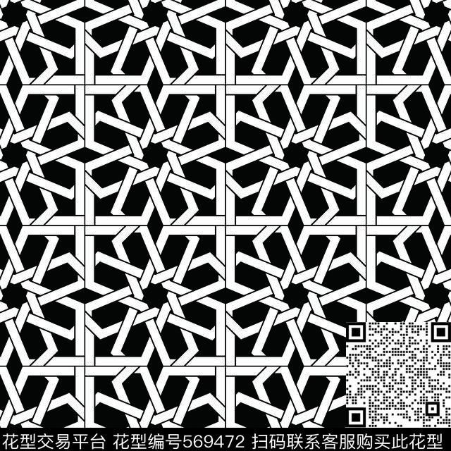 黑白四方连续几何图形传统纹样华亿平台图案几何图形元素传统印花华亿平台下载（图片编号: 569472） - 瓦栏（Walan）