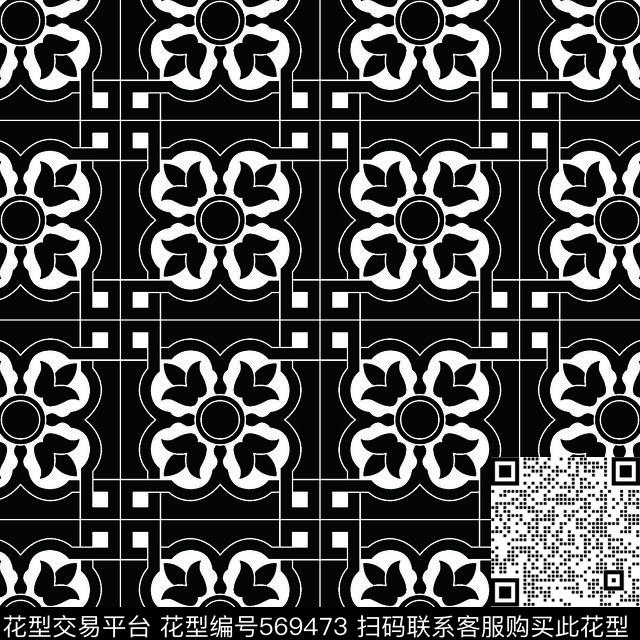 黑白四方连续几何图形传统纹样华亿平台黑白图案传统印花华亿平台下载（图片编号: 569473） - 瓦栏（Walan）