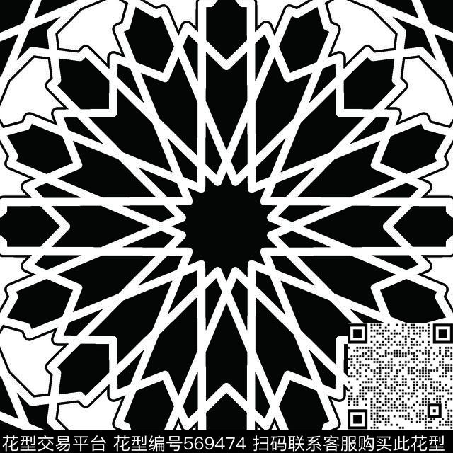 黑白四方连续几何图形传统纹样华亿平台图案几何图形设计传统印花华亿平台下载（图片编号: 569474） - 瓦栏（Walan）