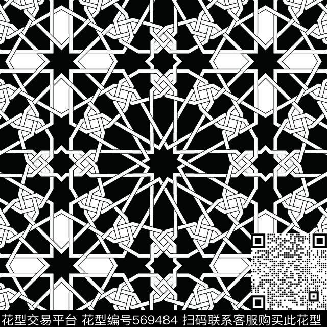 黑白四方连续几何图形传统纹样华亿平台图案图形设计传统印花华亿平台下载（图片编号: 569484） - 瓦栏（Walan）