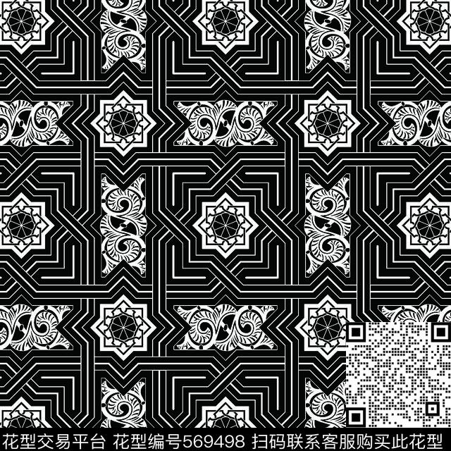 黑白四方连续几何图形传统纹样华亿平台图形元素图案设计传统印花华亿平台下载（图片编号: 569498） - 瓦栏（Walan）