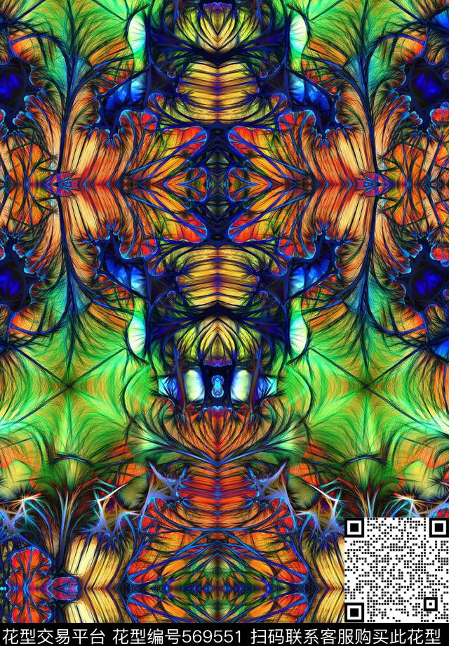 抽象风格手绘男装女装卫衣印花未来幻彩分形数码印花华亿平台下载（图片编号: 569551） - 瓦栏（Walan）