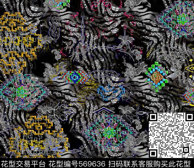 抽像花卉复古灰色系数码印花华亿平台下载（图片编号: 569636） - 瓦栏（Walan）