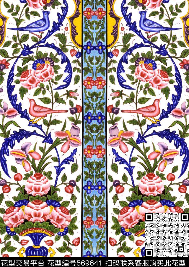 MAX-中国风青花瓷手绘大牌时尚数码印花华亿平台下载（图片编号: 569641） - 瓦栏（Walan）