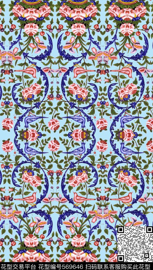 MAX-中国风民族风时尚手绘彩色瓷画花卉数码印花华亿平台下载（图片编号: 569646） - 瓦栏（Walan）