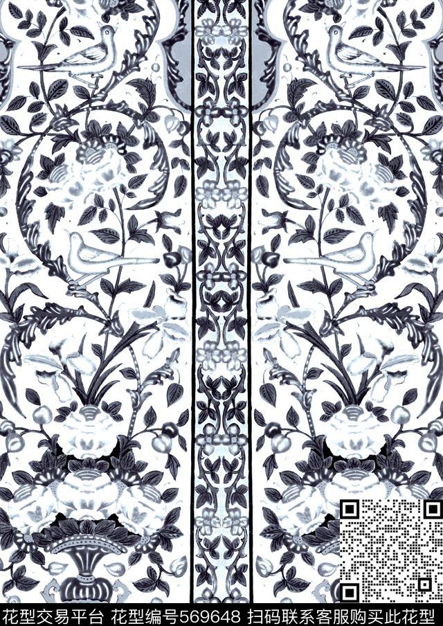 MAX-中国风青花瓷手绘大牌时尚数码印花华亿平台下载（图片编号: 569648） - 瓦栏（Walan）