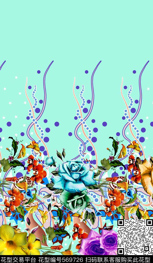 清爽手绘水彩数码印花华亿平台下载（图片编号: 569726） - 瓦栏（Walan）