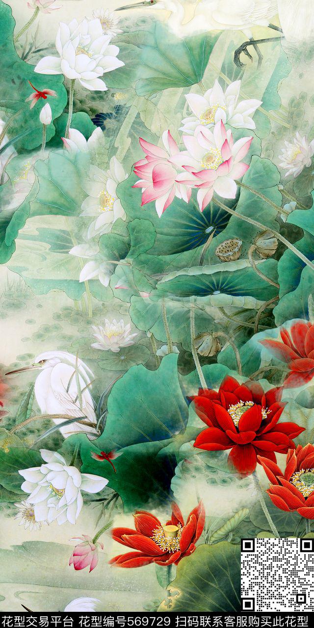 中国风国画工笔花鸟数码印花华亿平台下载（图片编号: 569729） - 瓦栏（Walan）