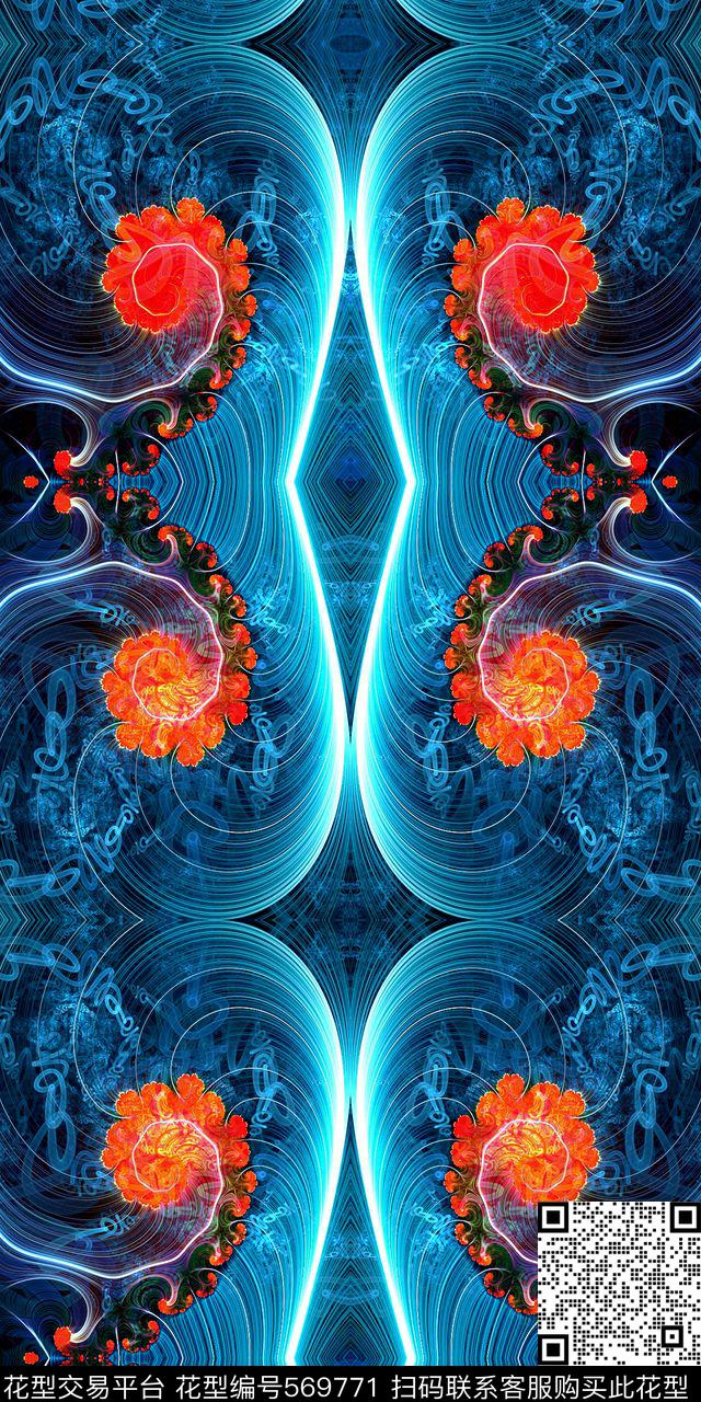 梦幻色彩女装连衣裙欧美风格数码印花华亿平台下载（图片编号: 569771） - 瓦栏（Walan）