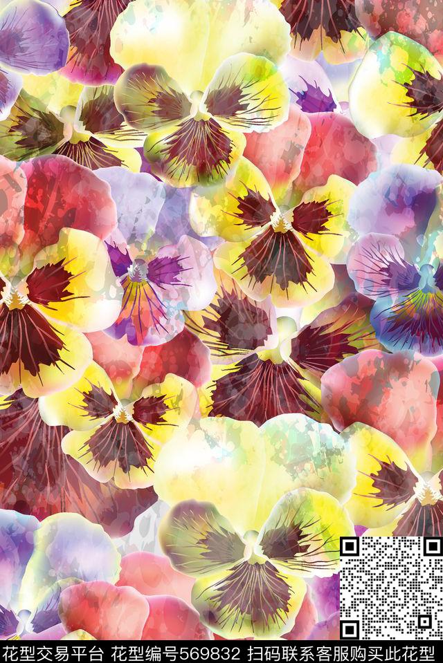 抽象时尚水彩数码印花华亿平台下载（图片编号: 569832） - 瓦栏（Walan）