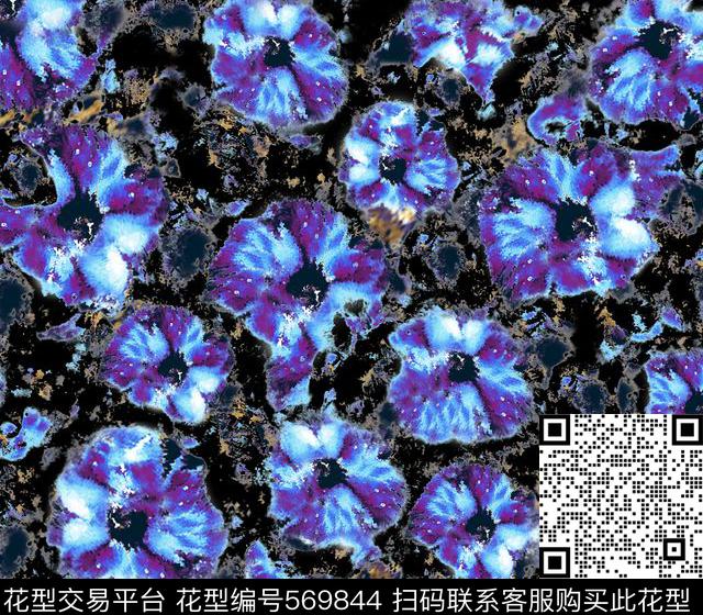 欧美风格抽象水彩花数码印花华亿平台下载（图片编号: 569844） - 瓦栏（Walan）