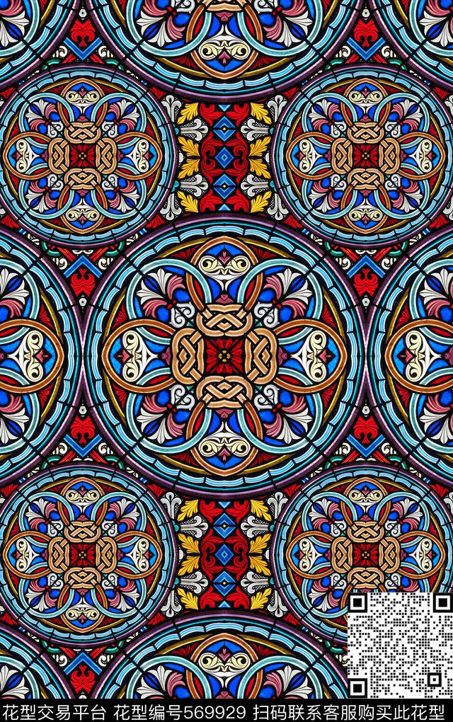 民族风欧美男装女装手绘教会圆形几何数码印花华亿平台下载（图片编号: 569929） - 瓦栏（Walan）