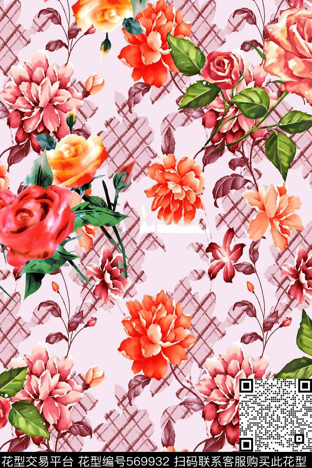 时尚大牌欧美风格玫瑰花女装数码印花华亿平台下载（图片编号: 569932） - 瓦栏（Walan）