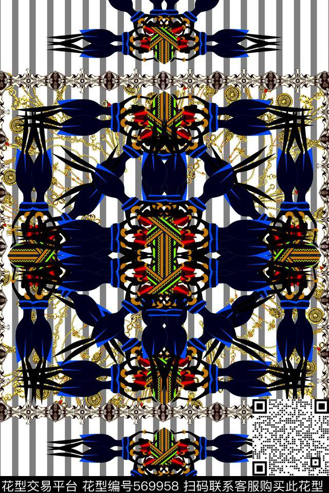 民族风条纹边框数码印花华亿平台下载（图片编号: 569958） - 瓦栏（Walan）