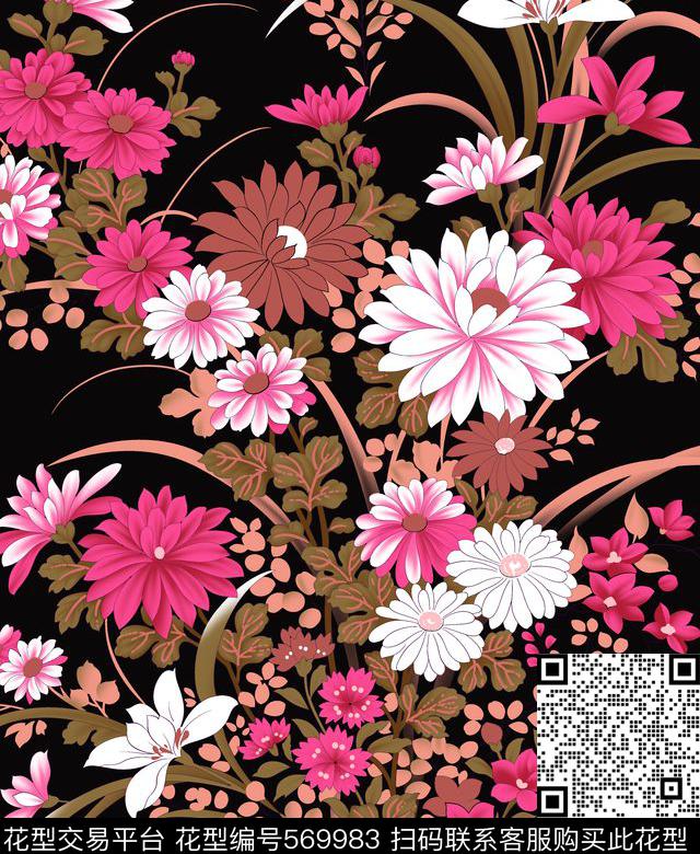 花中国风大花传统印花华亿平台下载（图片编号: 569983） - 瓦栏（Walan）