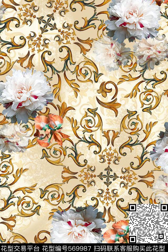 花卉女装油画传统花纹数码印花华亿平台下载（图片编号: 569987） - 瓦栏（Walan）