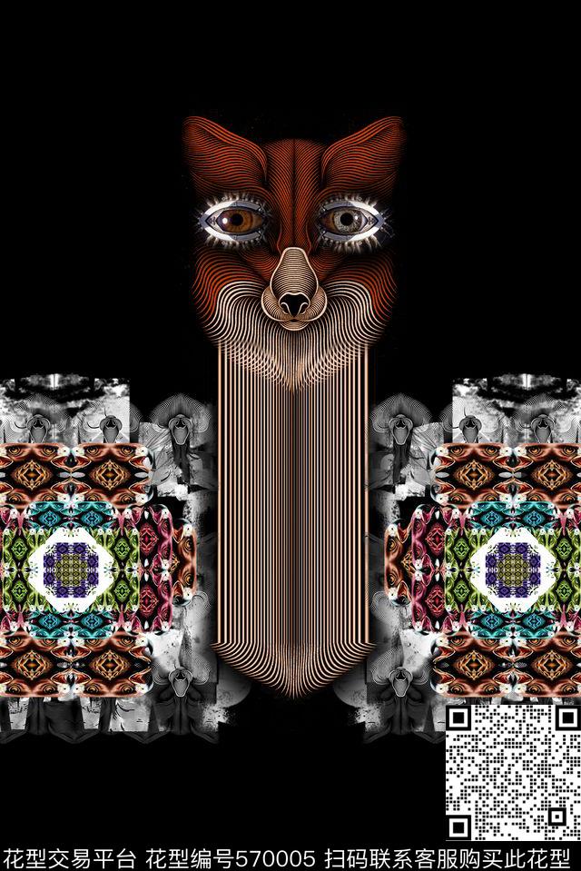 狐狸胡子文字英文眼睛动物纹理T恤潮牌潮流时尚休闲数码印花华亿平台下载（图片编号: 570005） - 瓦栏（Walan）
