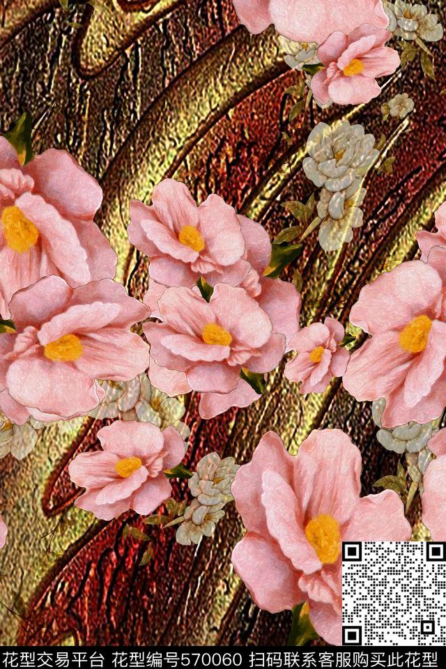 宫廷风花卉连衣裙半身裙数码印花华亿平台下载（图片编号: 570060） - 瓦栏（Walan）