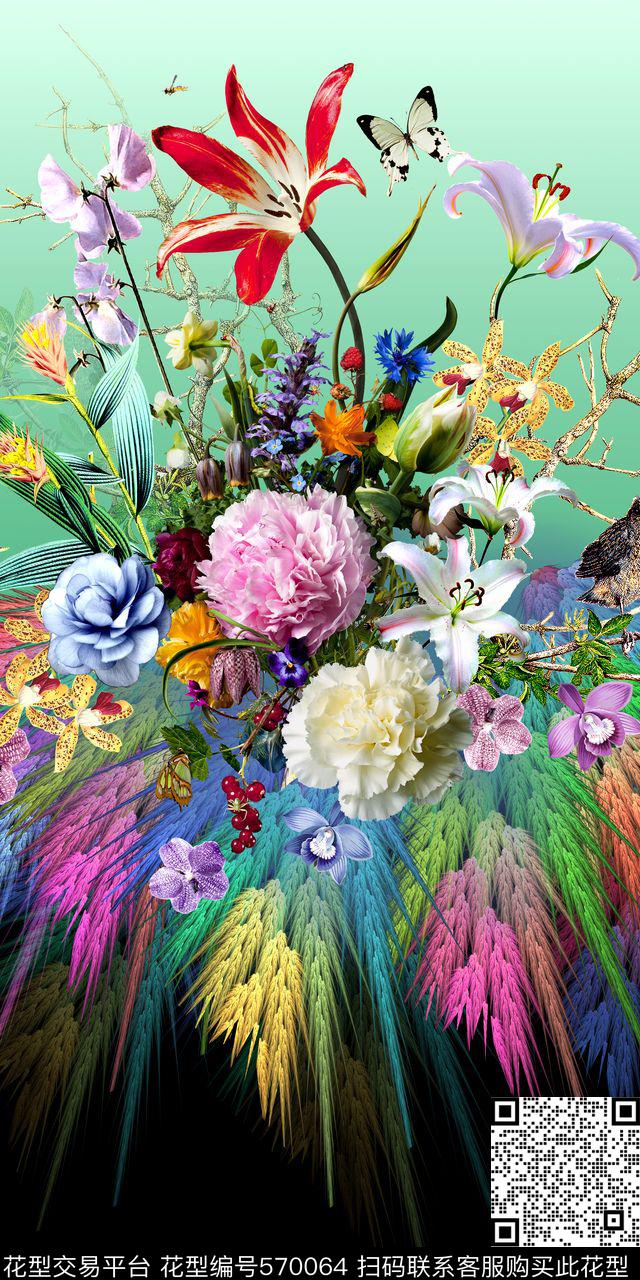 时尚羽毛花卉数码印花华亿平台下载（图片编号: 570064） - 瓦栏（Walan）