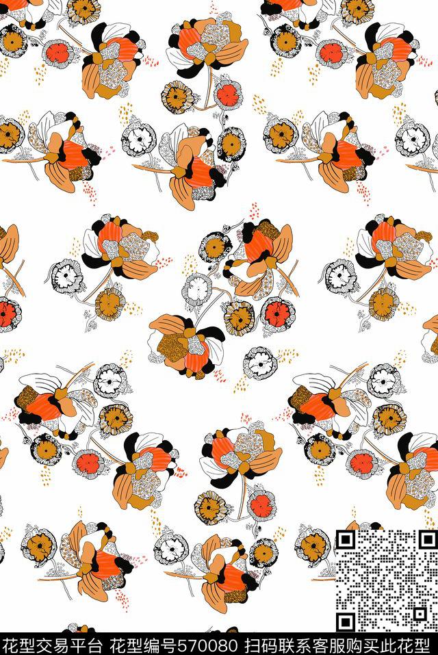 分色手绘印花郁金香传统印花华亿平台下载（图片编号: 570080） - 瓦栏（Walan）