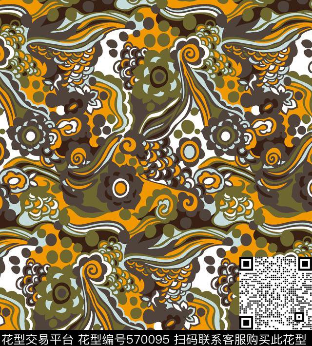 分色手绘复古传统印花华亿平台下载（图片编号: 570095） - 瓦栏（Walan）