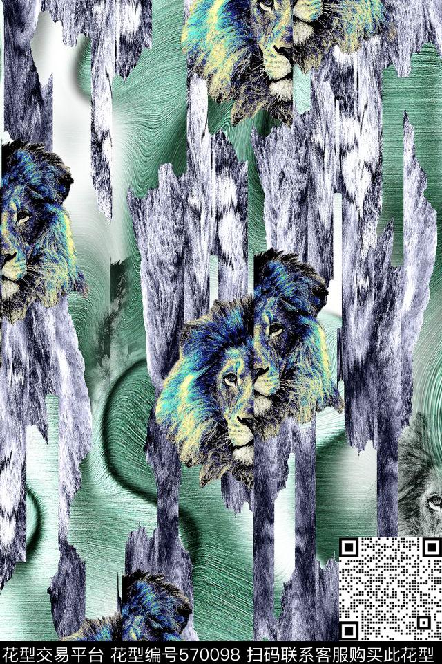 色彩混合狮子动物数码印花华亿平台下载（图片编号: 570098） - 瓦栏（Walan）