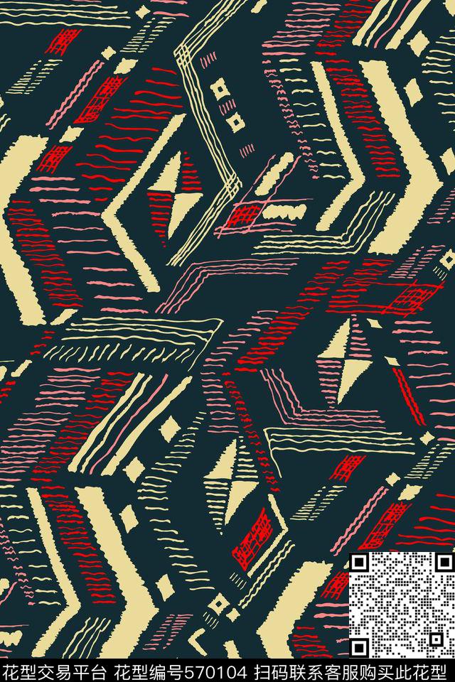 几何拼贴分色复古传统印花华亿平台下载（图片编号: 570104） - 瓦栏（Walan）