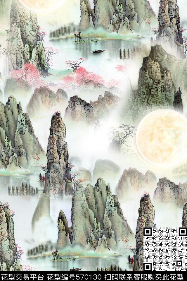 原创L.D~手绘L.D~水墨数码印花华亿平台下载（图片编号: 570130） - 瓦栏（Walan）