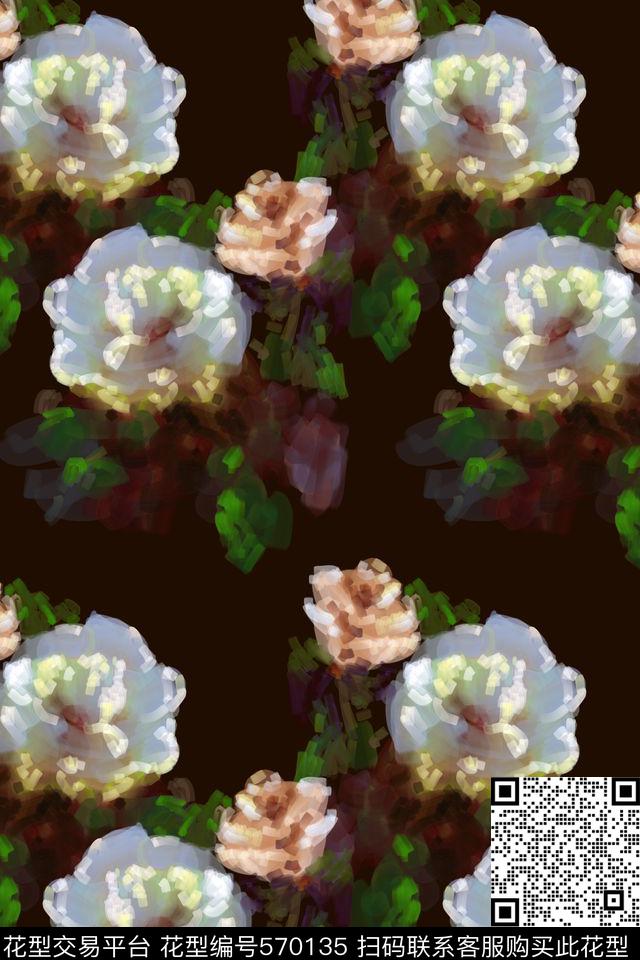 花卉经典色彩传统印花华亿平台下载（图片编号: 570135） - 瓦栏（Walan）