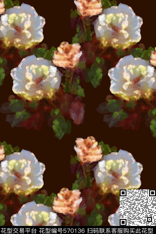 花卉经典色彩传统印花华亿平台下载（图片编号: 570136） - 瓦栏（Walan）