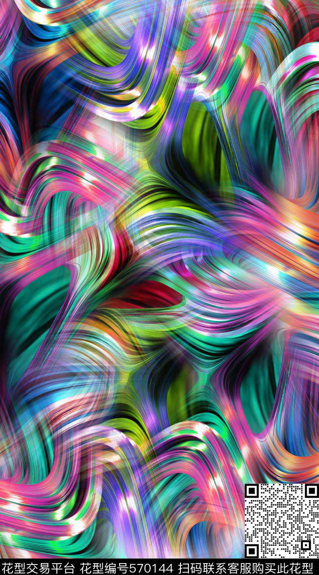 抽象炫彩条纹数码印花华亿平台下载（图片编号: 570144） - 瓦栏（Walan）